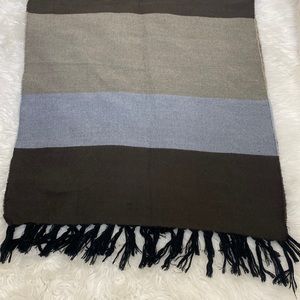 Steve Madden Colorblock Color Block Fringe Scarf Wrap Blue Brown